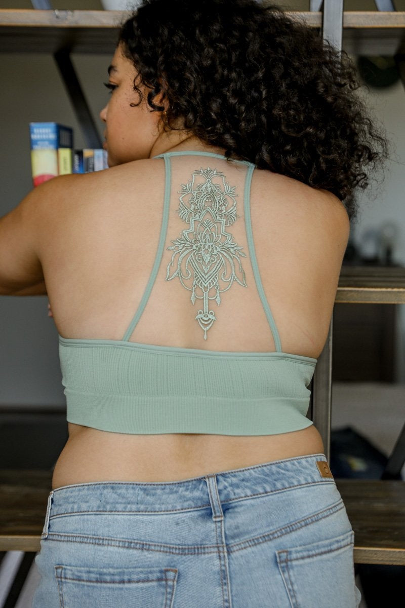 Tattoo Back Bralette – Embroidered Mesh Racerback Style - NeoKira Unlimited