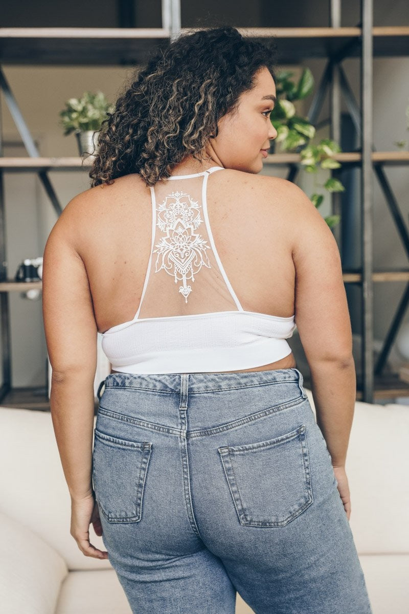 Tattoo Back Bralette – Embroidered Mesh Racerback Style - NeoKira Unlimited
