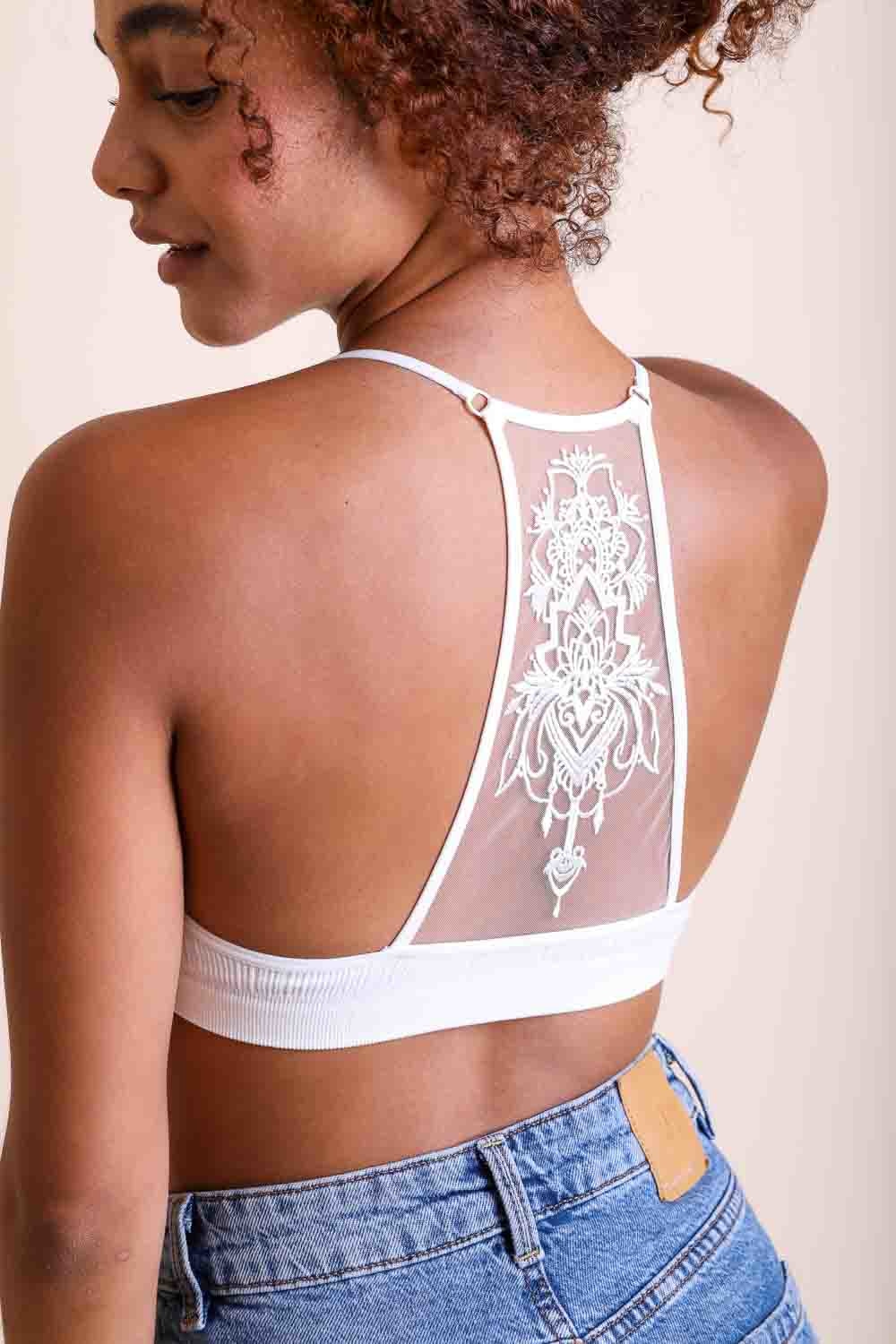 Tattoo Back Bralette – Embroidered Mesh Racerback Style - NeoKira Unlimited
