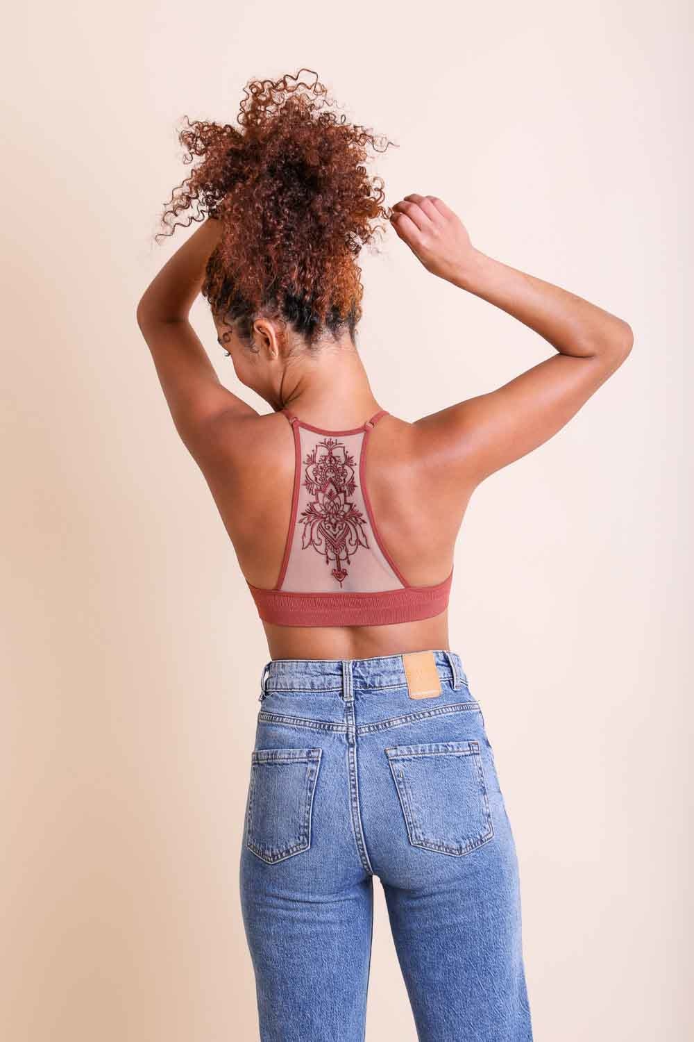 Tattoo Back Bralette – Embroidered Mesh Racerback Style - NeoKira Unlimited