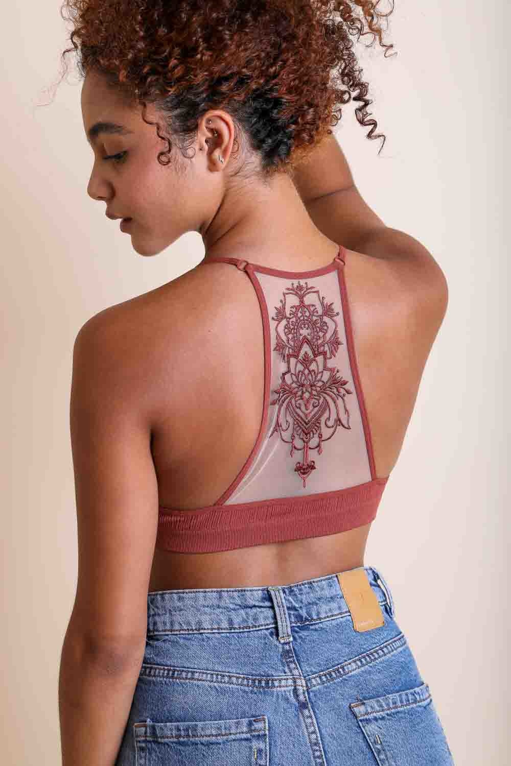 Tattoo Back Bralette – Embroidered Mesh Racerback Style - NeoKira Unlimited
