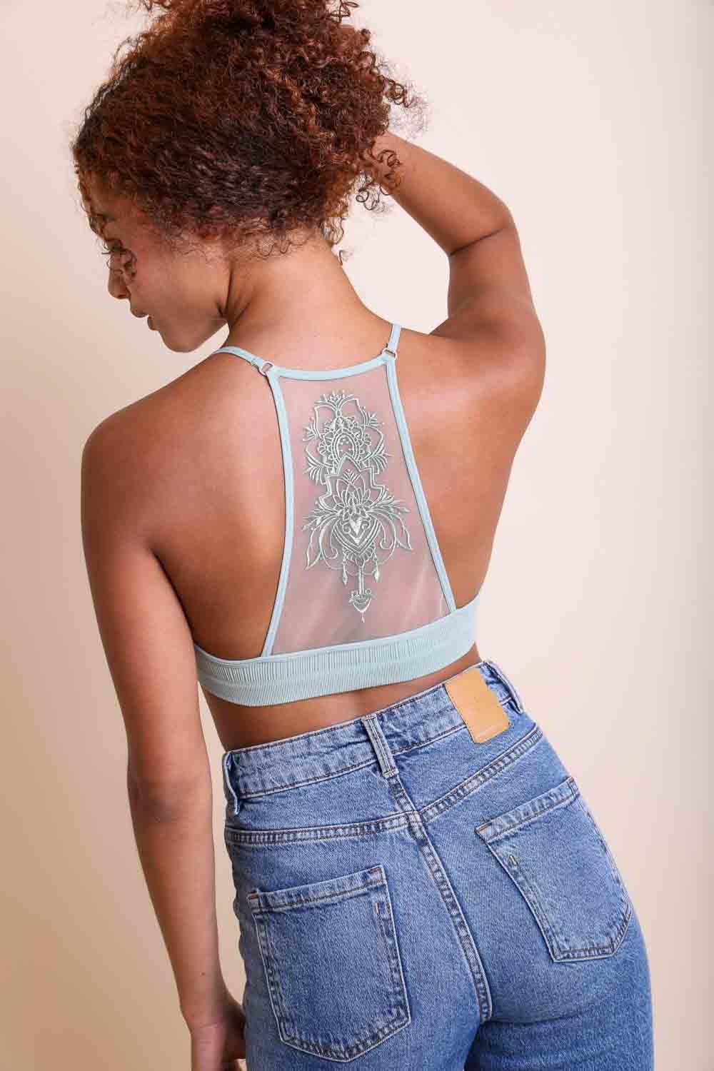 Tattoo Back Bralette – Embroidered Mesh Racerback Style - NeoKira Unlimited