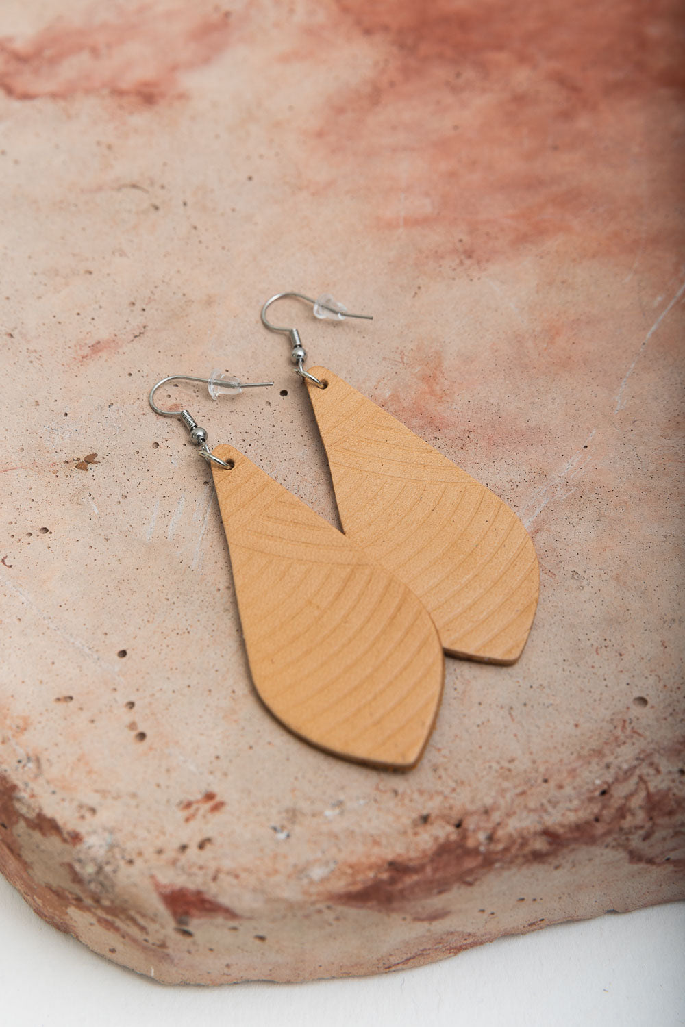 Teardrop Leather Earrings Earrings Leto Collection Khaki  