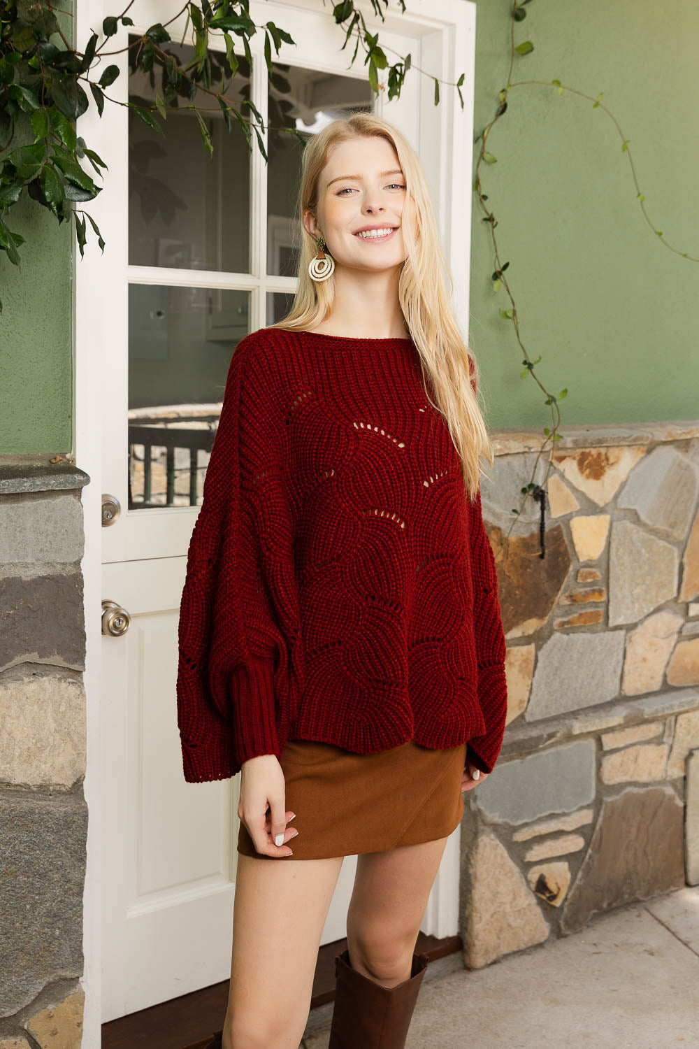 Texture Trend Sleeve-Knit Poncho Ponchos Leto Collection   