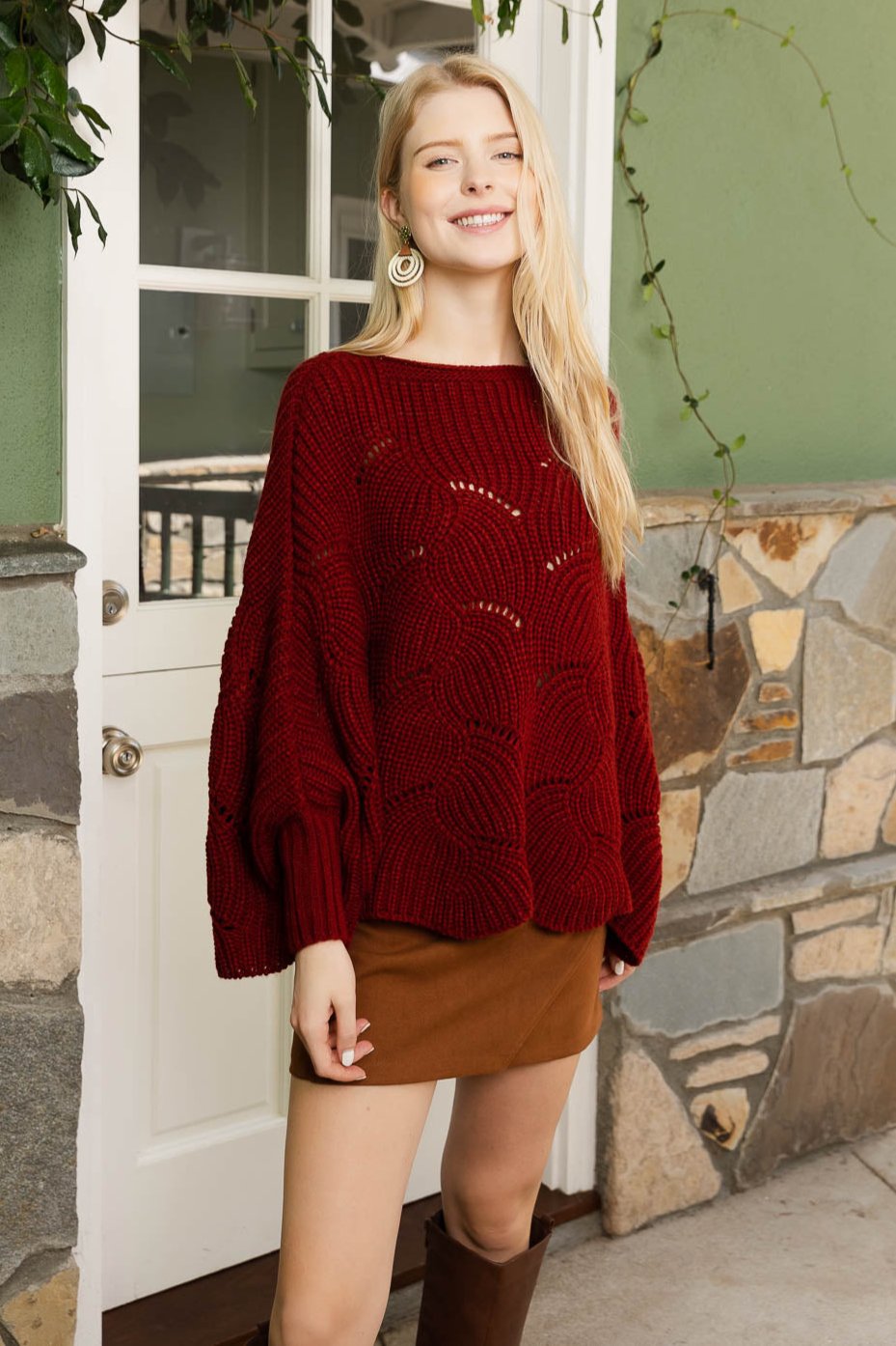 Texture Trend Sleeve-Knit Poncho - NeoKira Unlimited