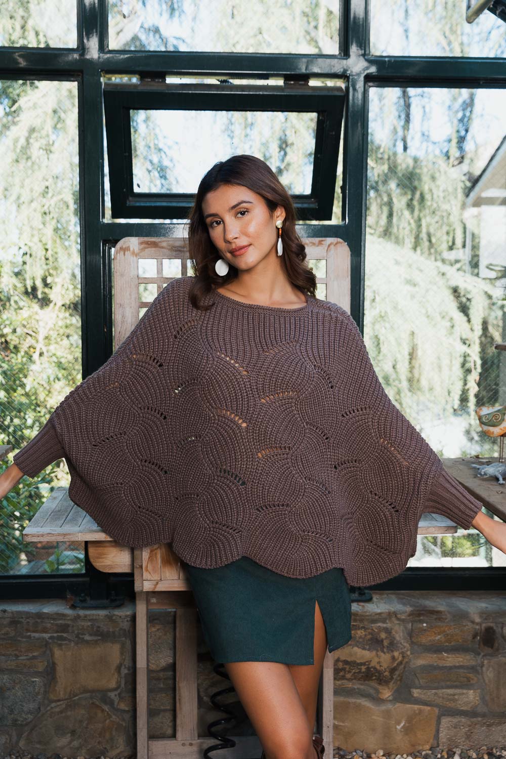 Texture Trend Sleeve-Knit Poncho Ponchos Leto Collection   