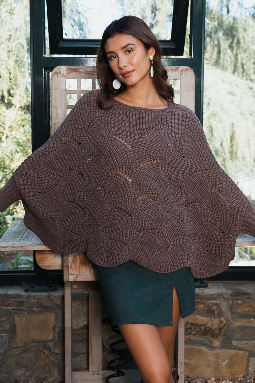 Texture Trend Sleeve-Knit Poncho - NeoKira Unlimited