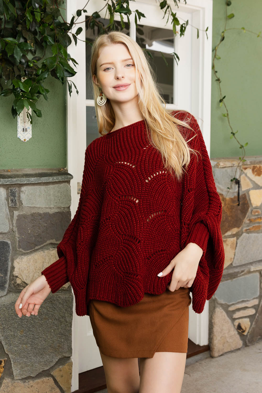 Texture Trend Sleeve-Knit Poncho - NeoKira Unlimited