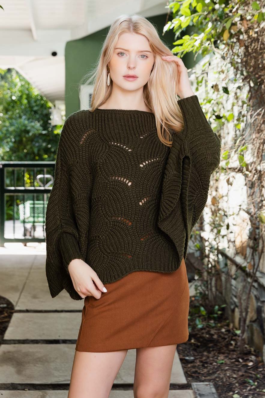 Texture Trend Sleeve-Knit Poncho - NeoKira Unlimited