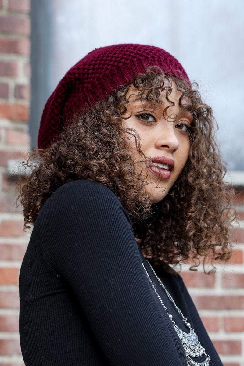 Textured Slouch Beanie Beanies Leto Collection Burgundy  