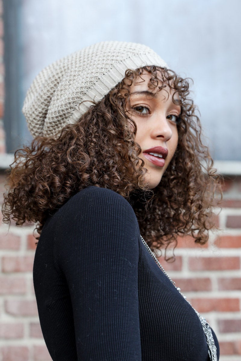 Textured Slouch Beanie Beanies Leto Collection Oatmeal  