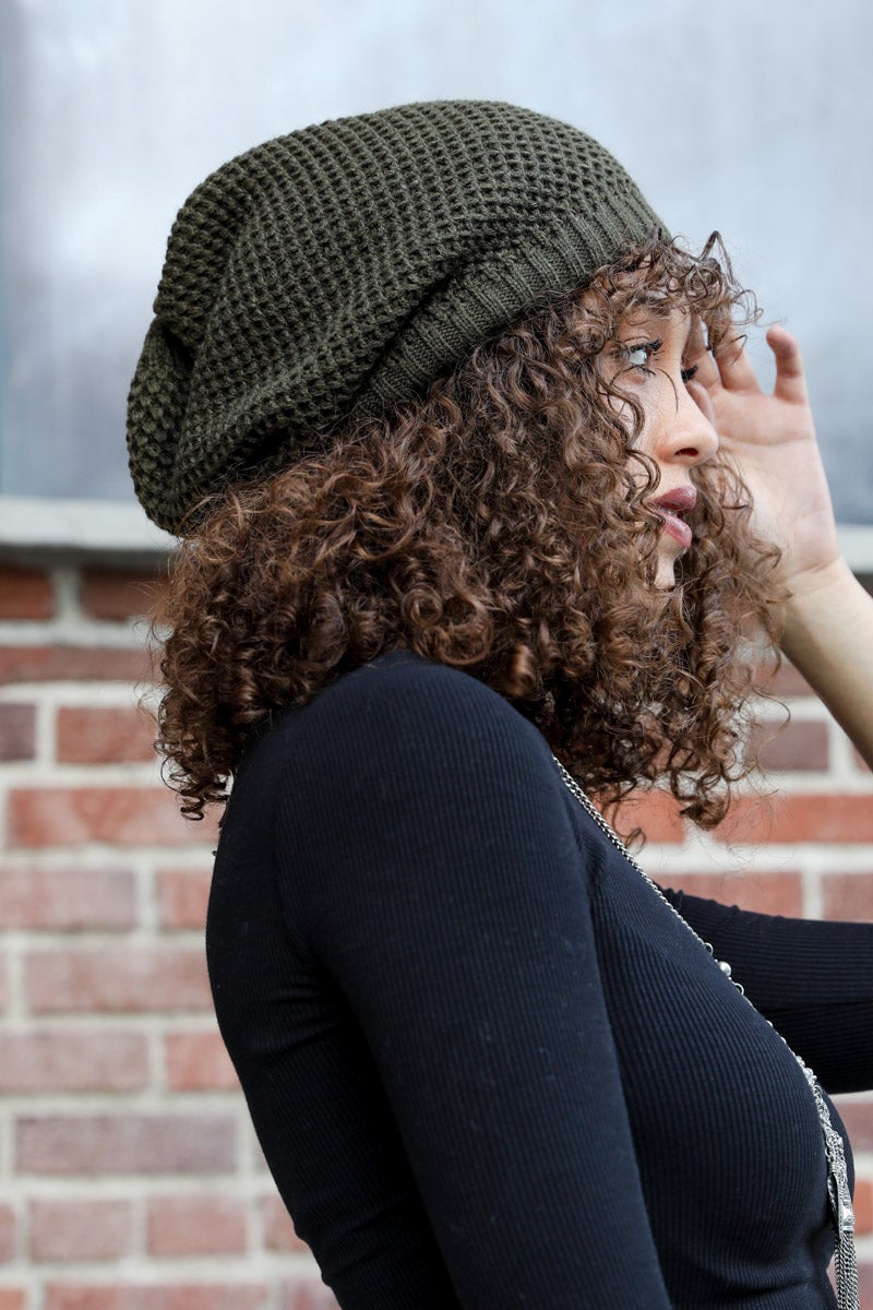 Textured Slouch Beanie Beanies Leto Collection Olive  