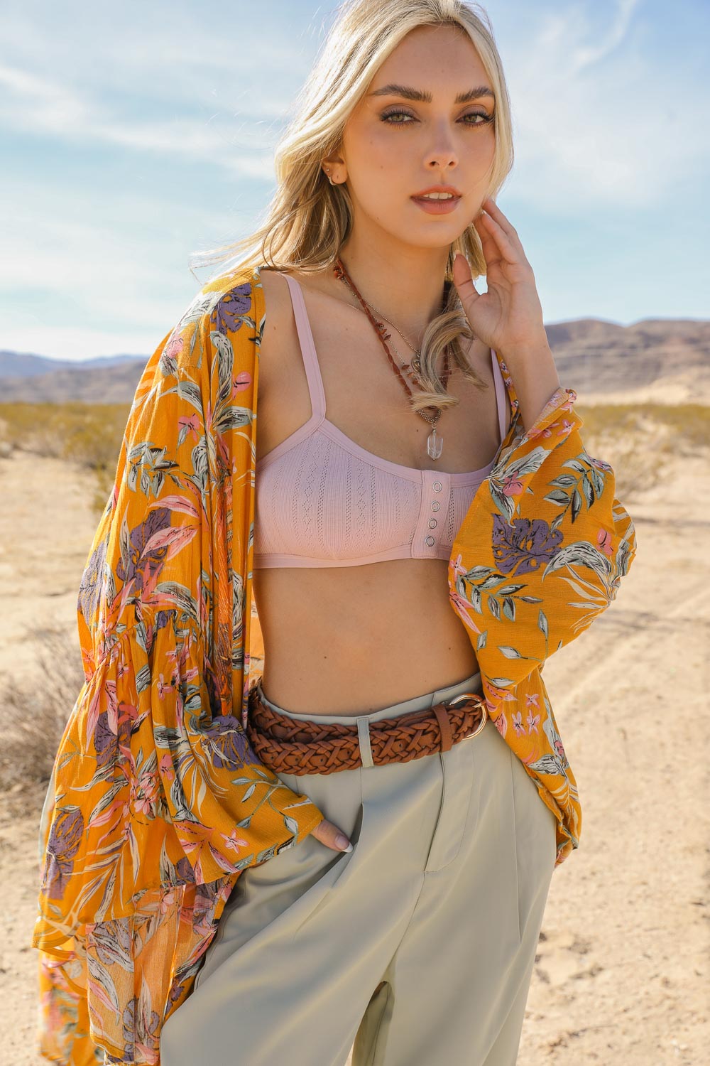 Tropical Leaves Draped Sleeve Kimono - NeoKira Unlimited