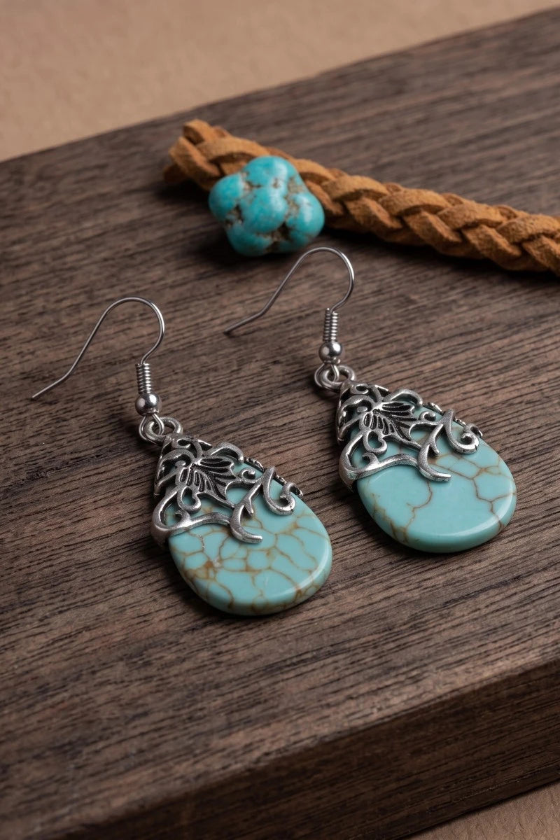 Ethnic Openwork Earrings – Carved Turquoise Inlay - NeoKira Unlimited