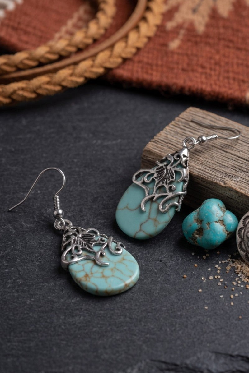 Ethnic Openwork Earrings – Carved Turquoise Inlay - NeoKira Unlimited