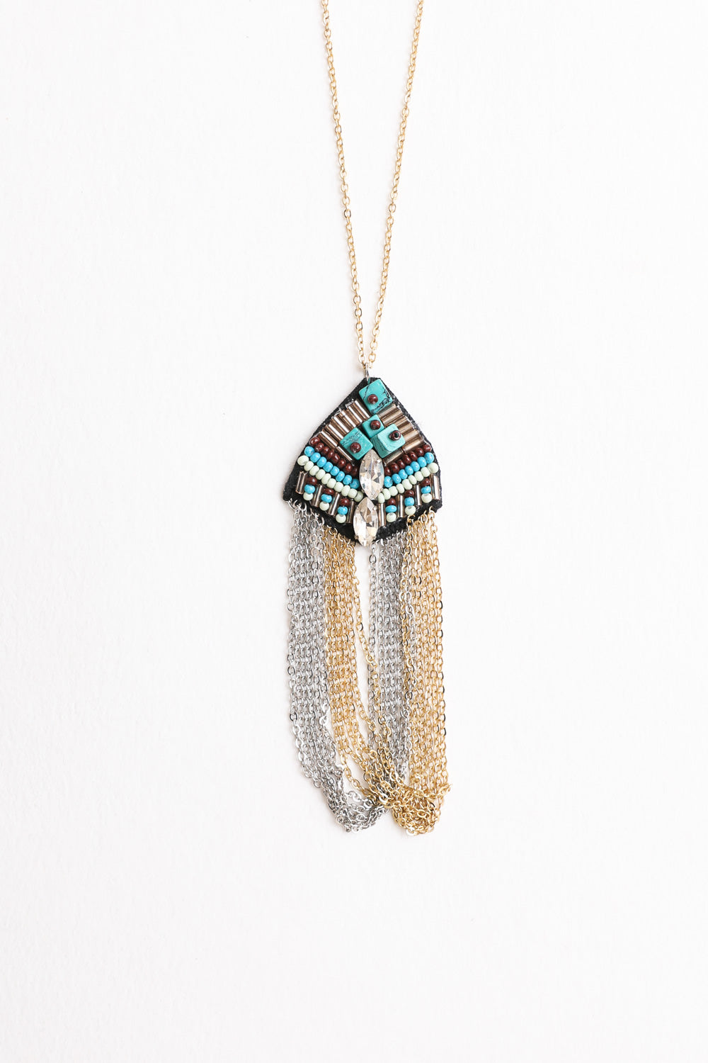 Turquoise & Crystal Medallion Chain Necklace - NeoKira Unlimited