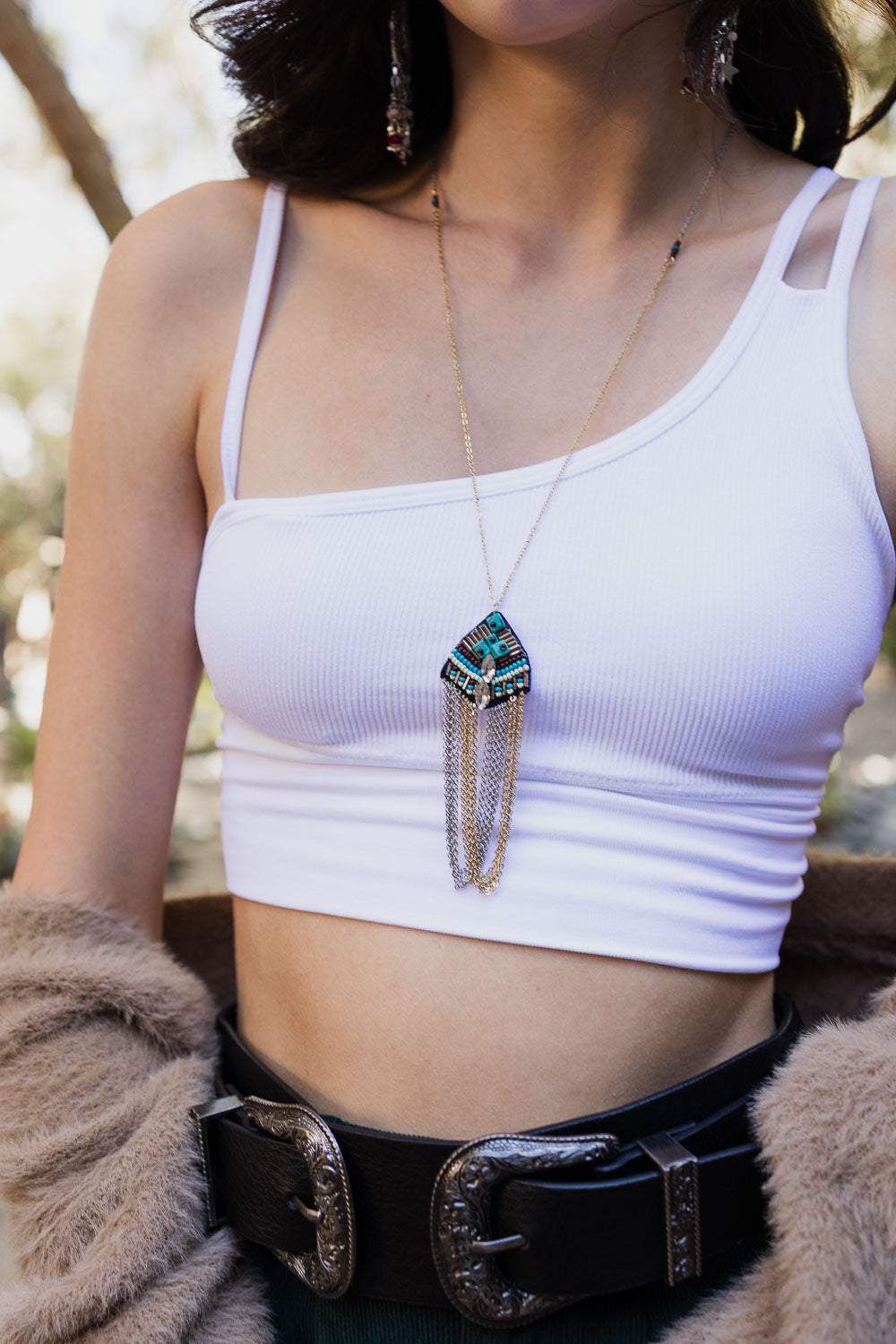 Turquoise & Crystal Medallion Chain Necklace - NeoKira Unlimited