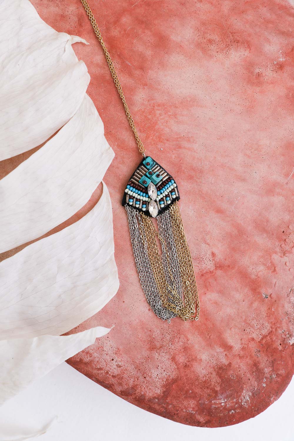 Turquoise & Crystal Medallion Chain Necklace - NeoKira Unlimited