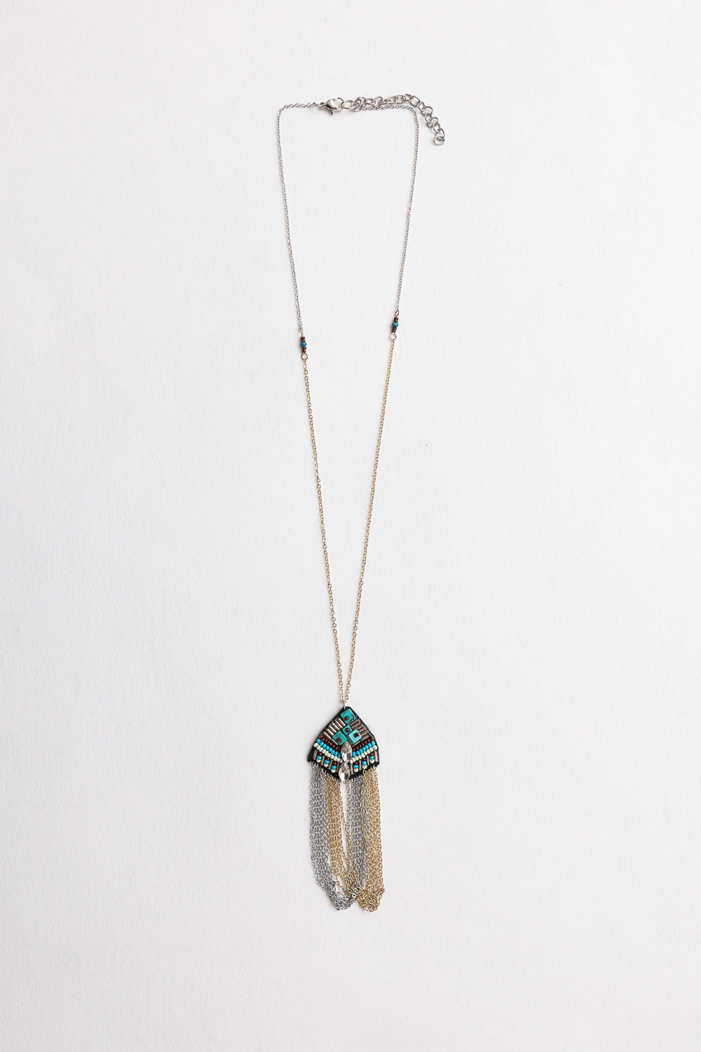 Turquoise & Crystal Medallion Chain Necklace Necklaces Leto Collection   