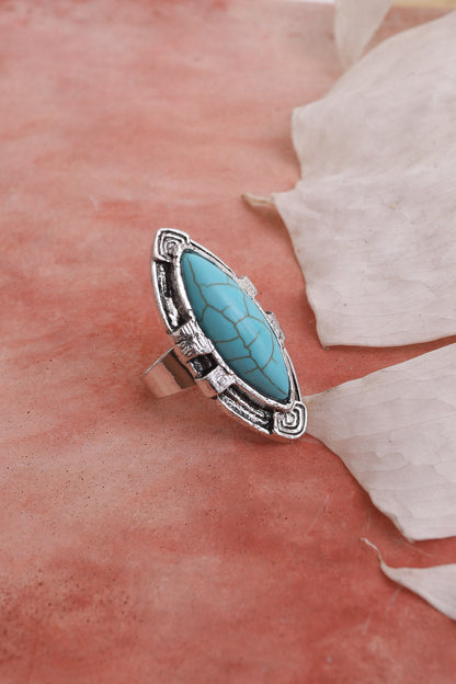 Turquoise Marquise Cut Silver Ring Adjustable Ring Leto Collection   