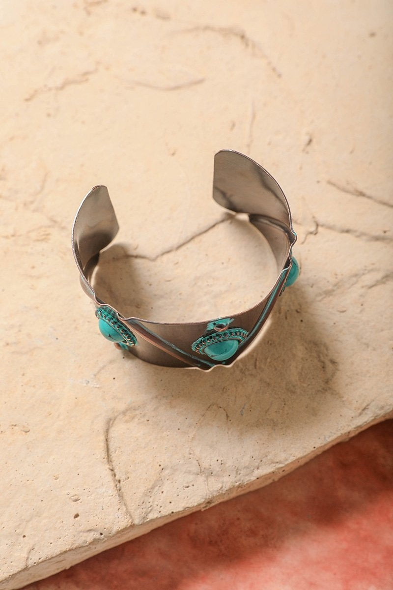 Turquoise Stone Studded Cuff Bracelets Leto Collection   