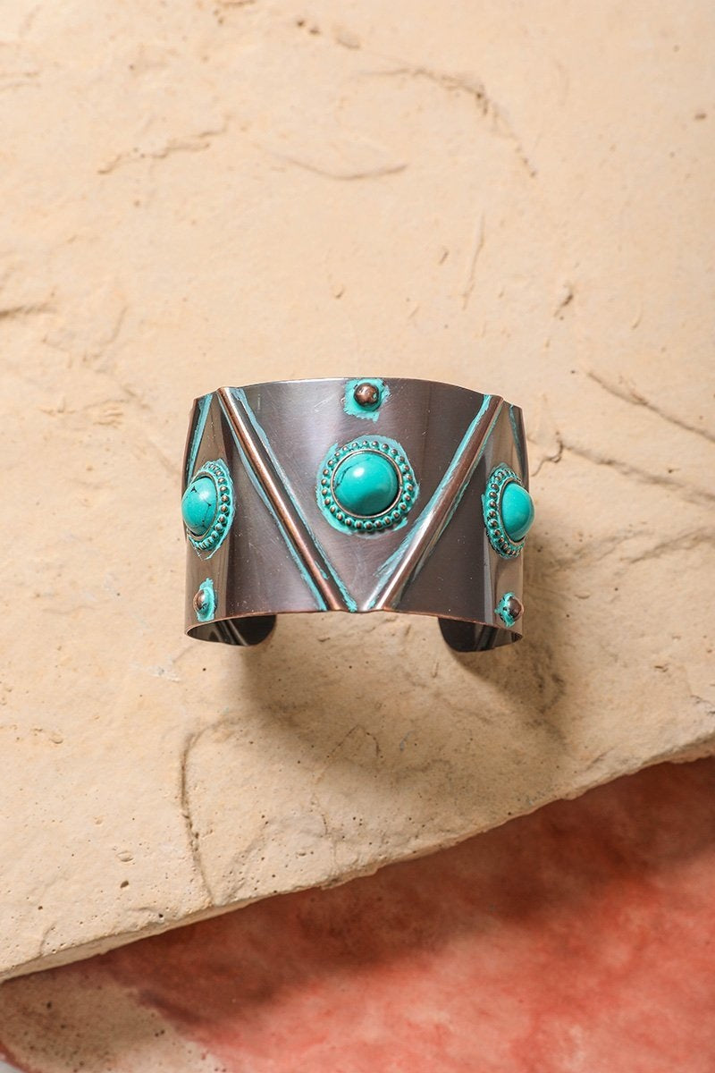 Turquoise Stone Studded Cuff Bracelets Leto Collection   