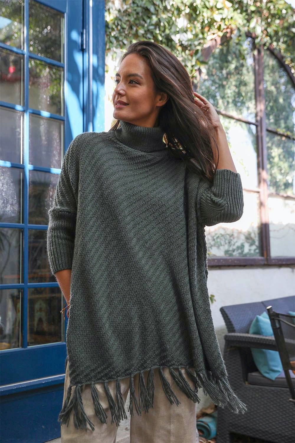 Roll-Neck Poncho Sweater - NeoKira Unlimited