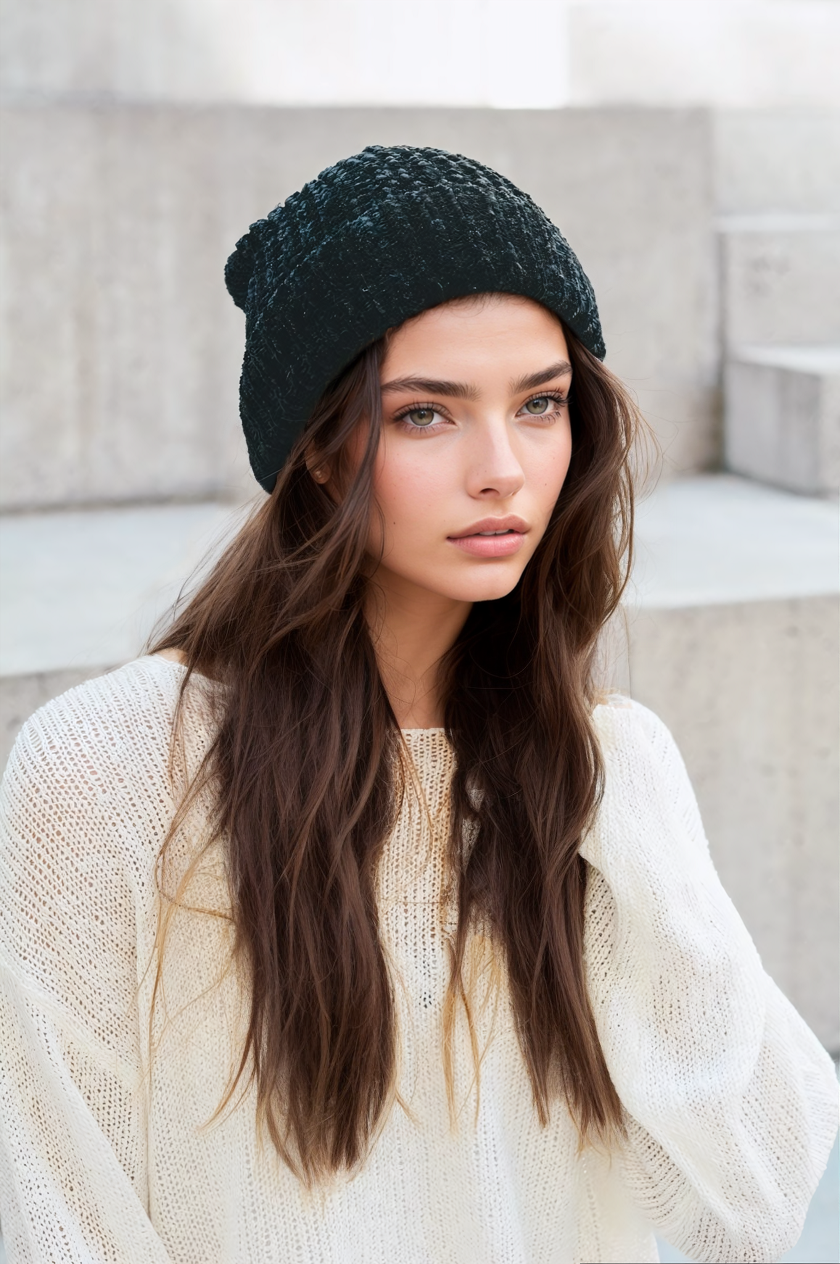 Soft Chenille Beanie Hats & Hair Leto Collection Black  