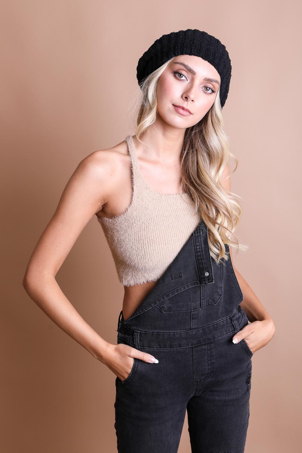 Boucle Rib Knit Beret Beanies Leto Collection Black  