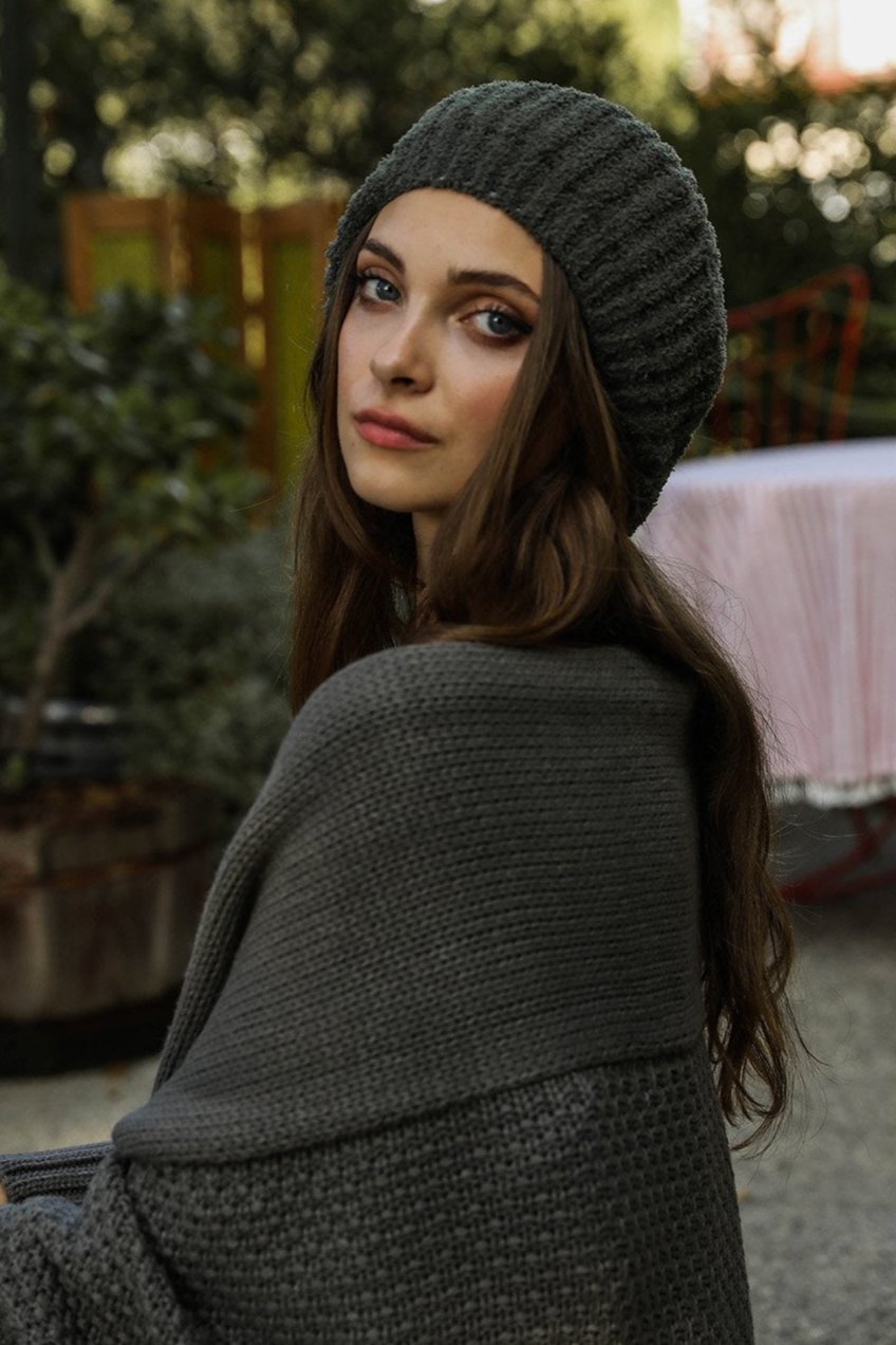 Boucle Rib Knit Beret Hats & Hair Olive