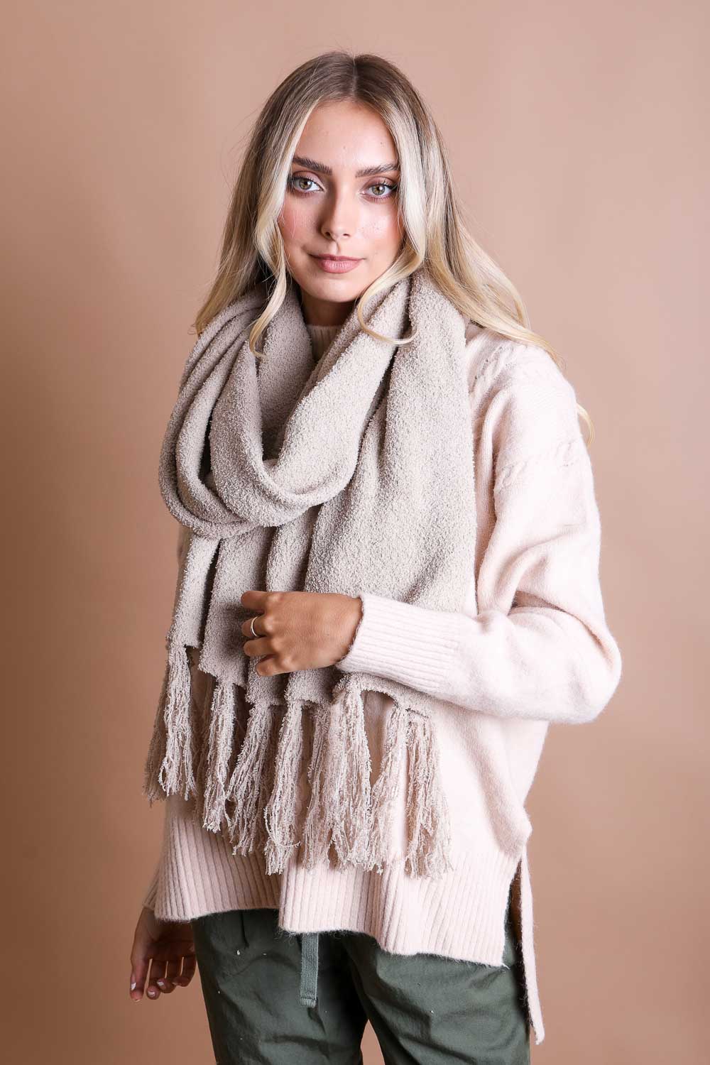 Ultra-Soft Boucle Tassel Scarf - NeoKira Unlimited