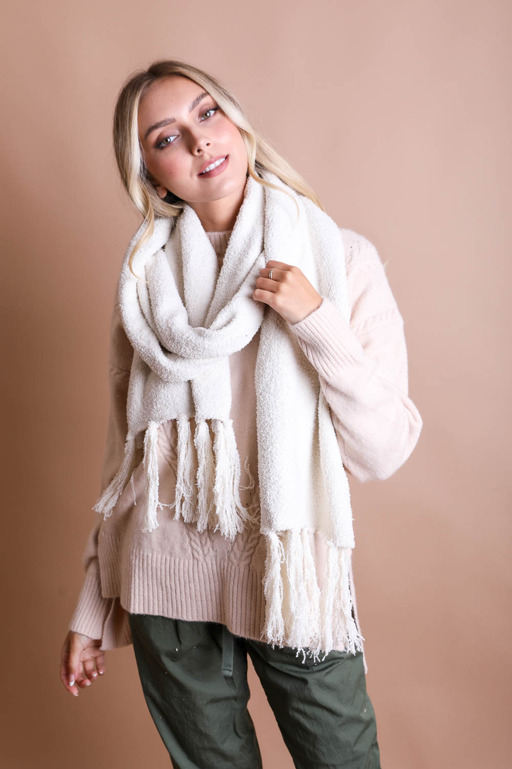 Ultra-Soft Boucle Tassel Scarf - NeoKira Unlimited