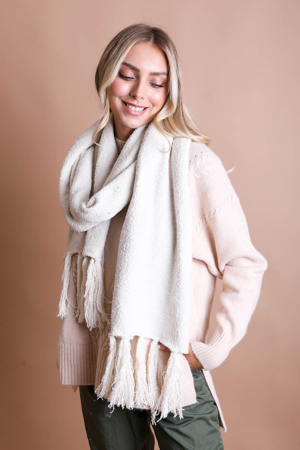 Ultra-Soft Boucle Tassel Scarf - NeoKira Unlimited