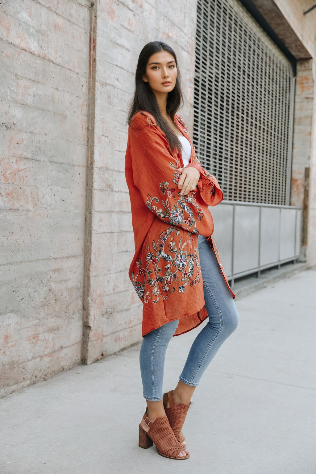 Flower Child Long Kimono Cardigan Kimono Leto Collection Rust  