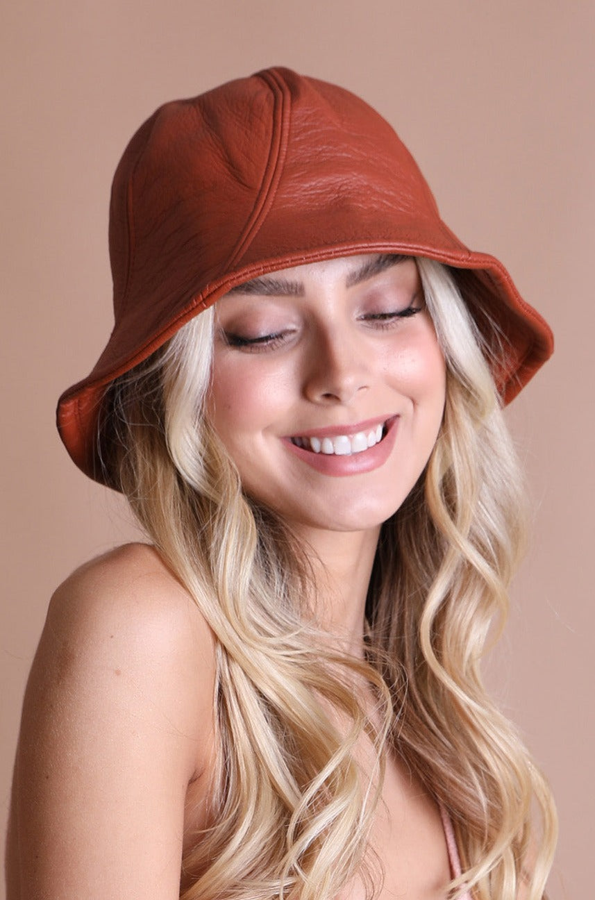 Vegan Leather Bucket Hat Hats Leto Collection Rust  