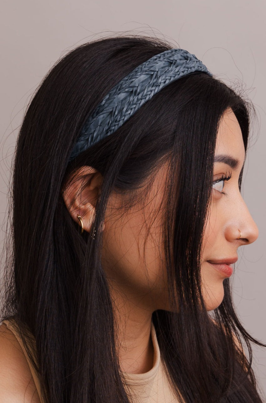 Vegan Leather Patterned Headband Headbands Leto Collection Blue  