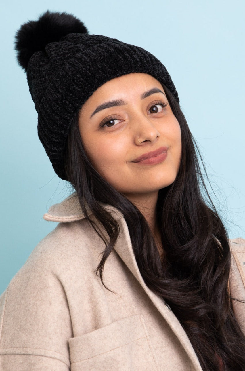 Velvet Cable Knit Pom Beanie - NeoKira Unlimited
