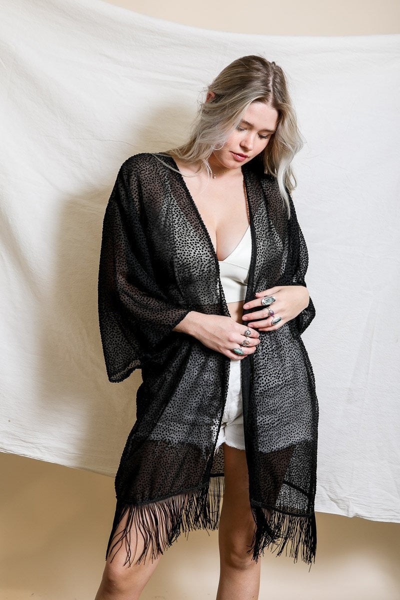 Velvet Dot Tassel Kimono Kimono Leto Collection Black  