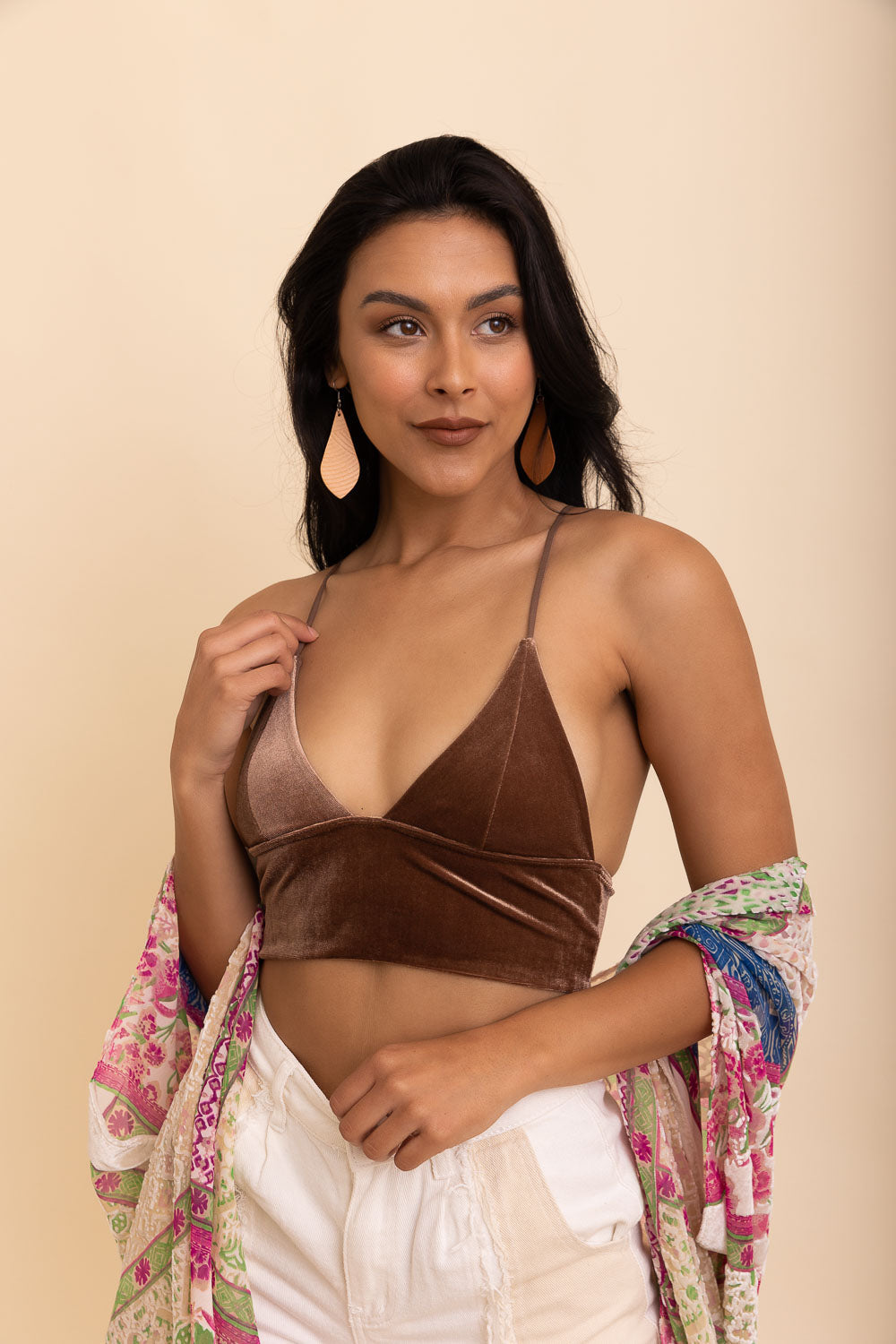 Velvet Elegance Longline Bralette Bralette Leto Collection Small Mocha 