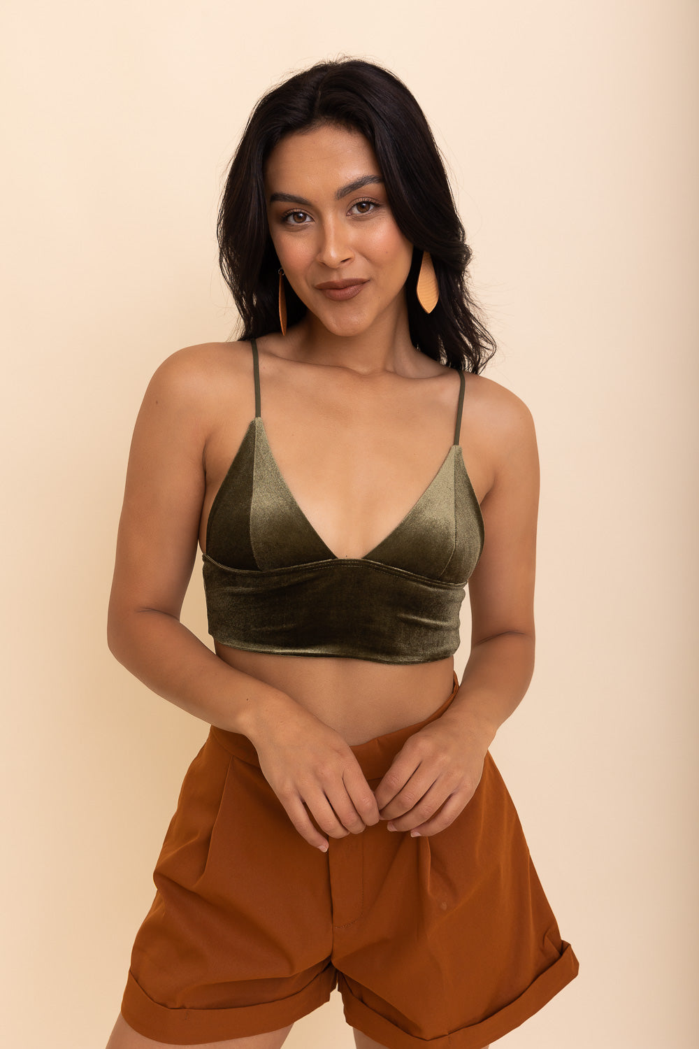 Velvet Elegance Longline Bralette Bralette Leto Collection Small Olive 