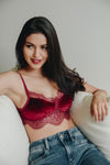 Velvet Lace Half Bralette Bralette Leto Collection Small Wine Red 