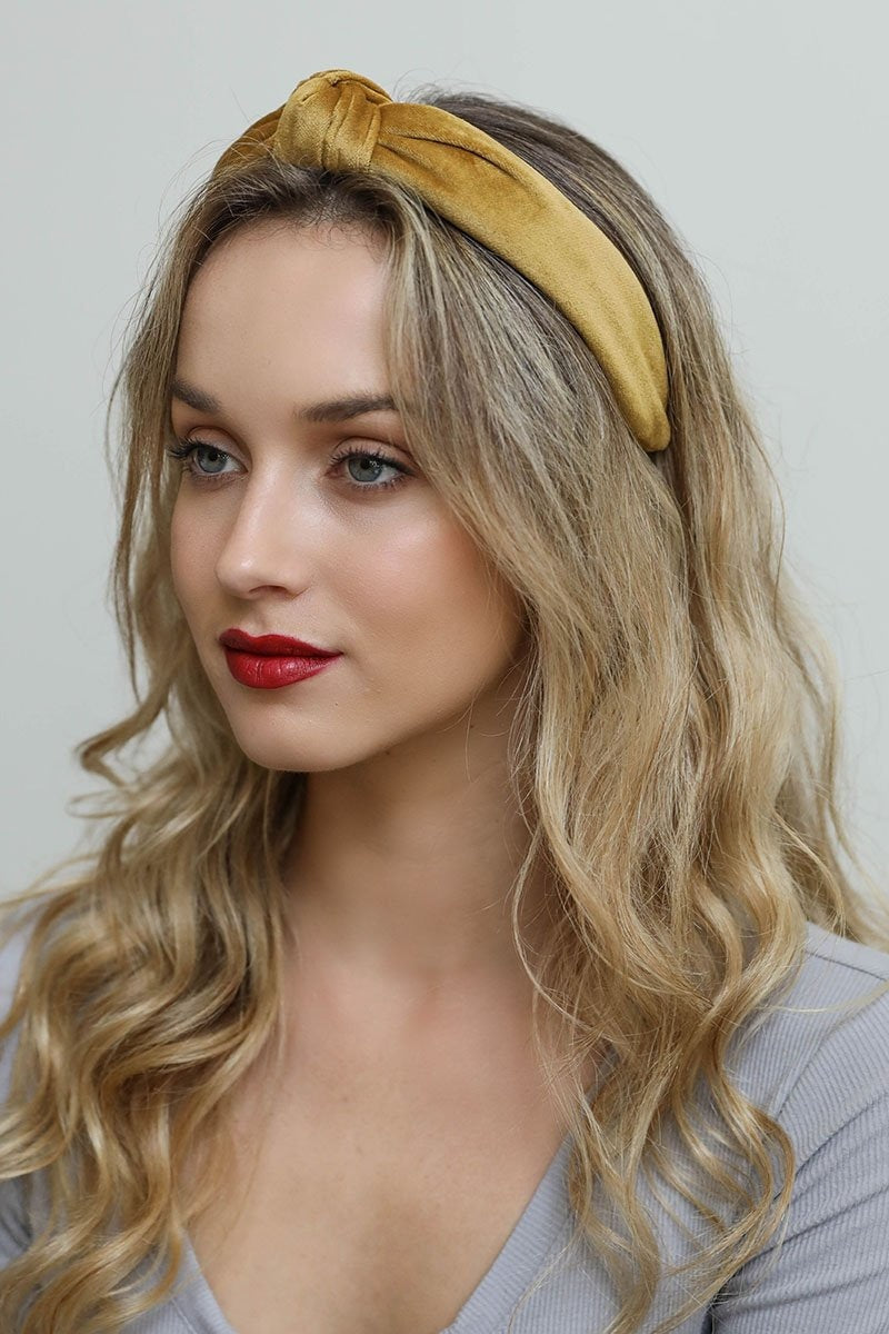 Velvet Twist Knot Headband Headbands Leto Collection Mustard  