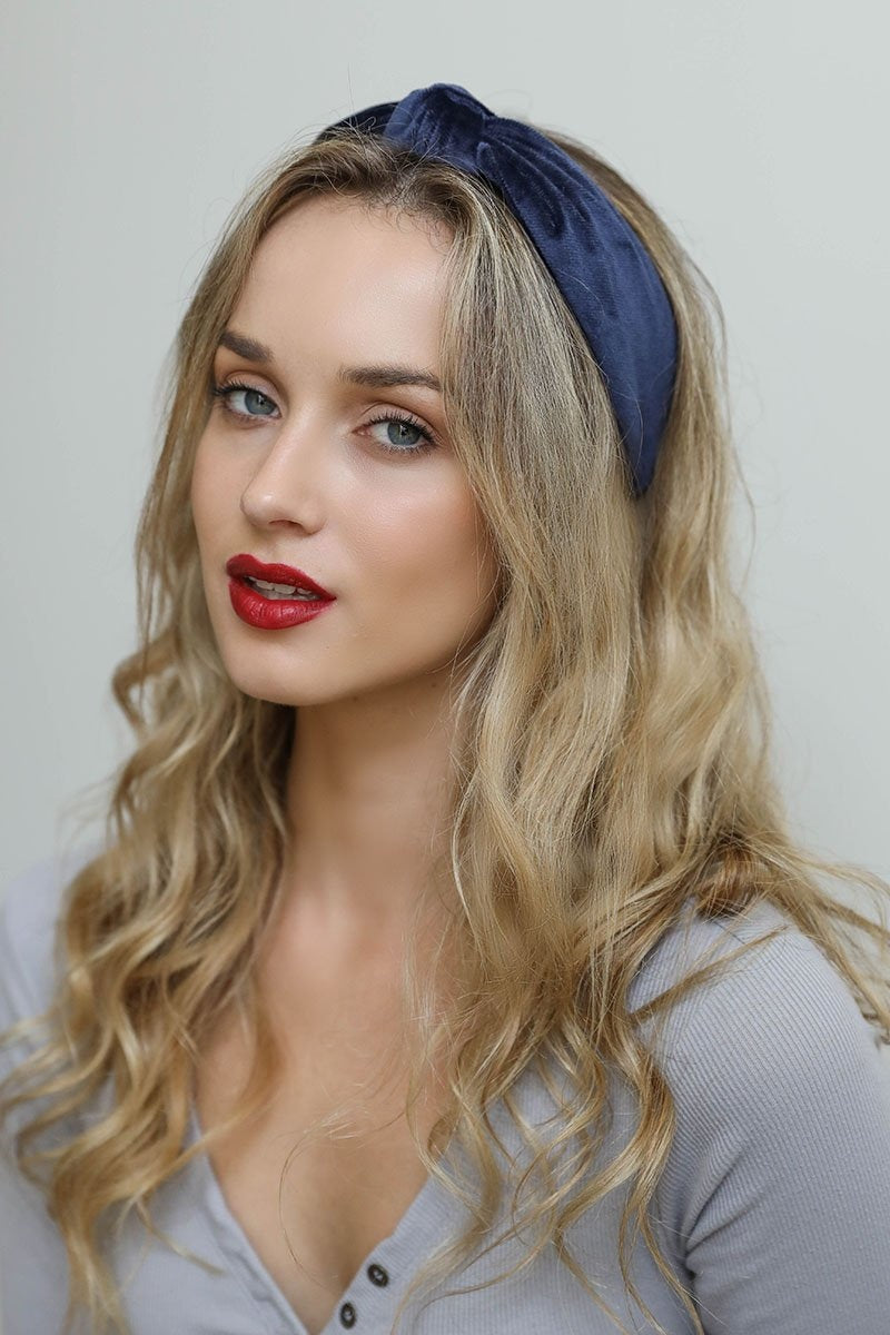 Velvet Twist Knot Headband Headbands Leto Collection Navy  