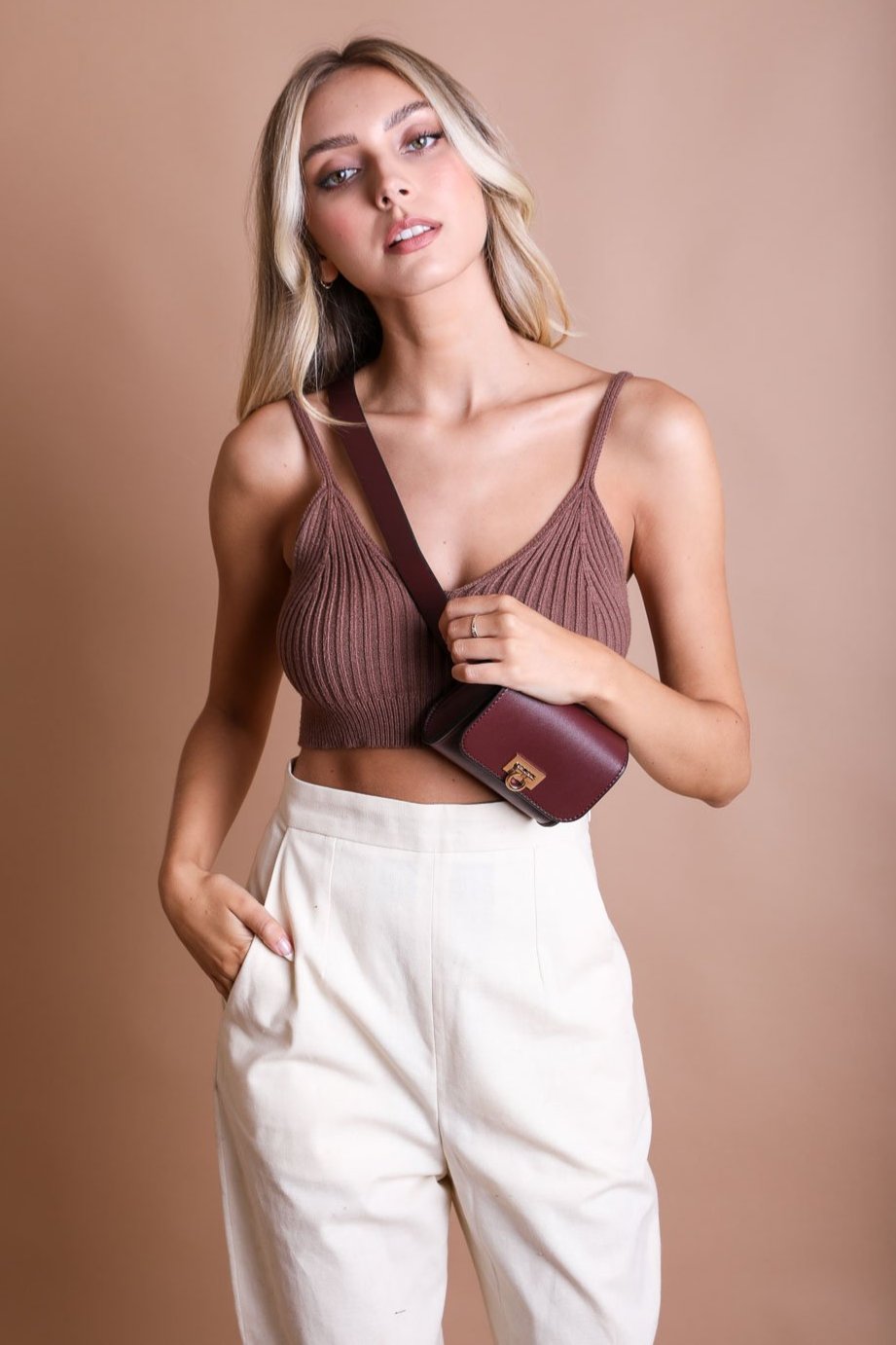 Mini Faux Leather Belt Bag – Chic with Gold Link Chain - NeoKira Unlimited