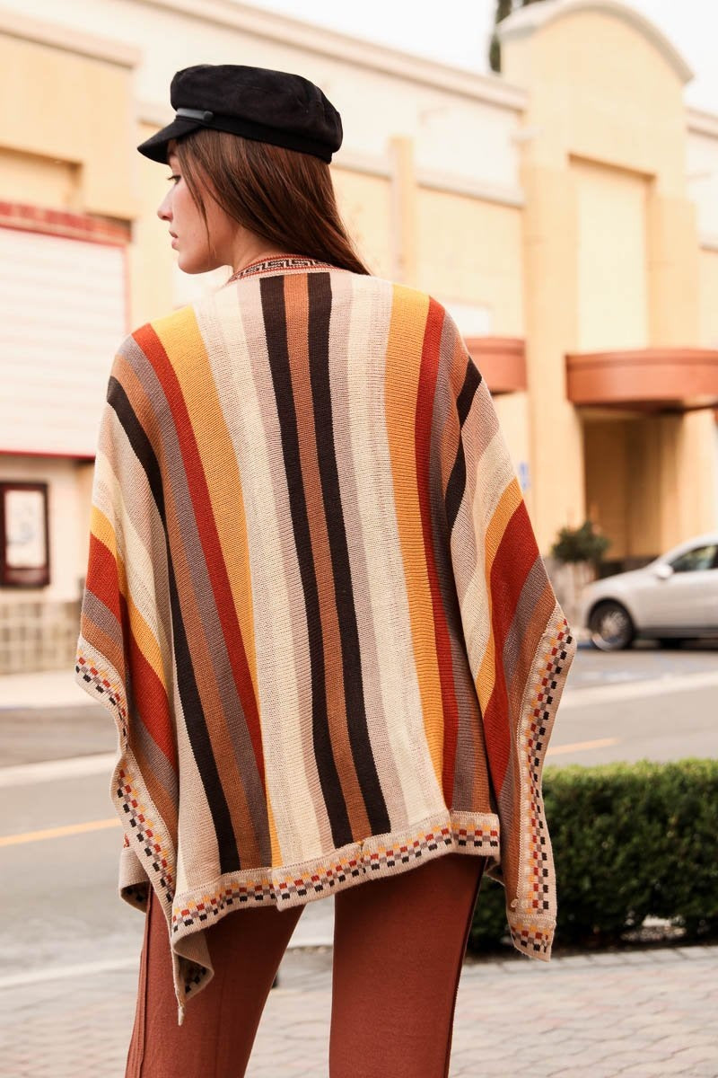 Vertical Stripe Multipattern Ruana Ponchos Leto Collection   