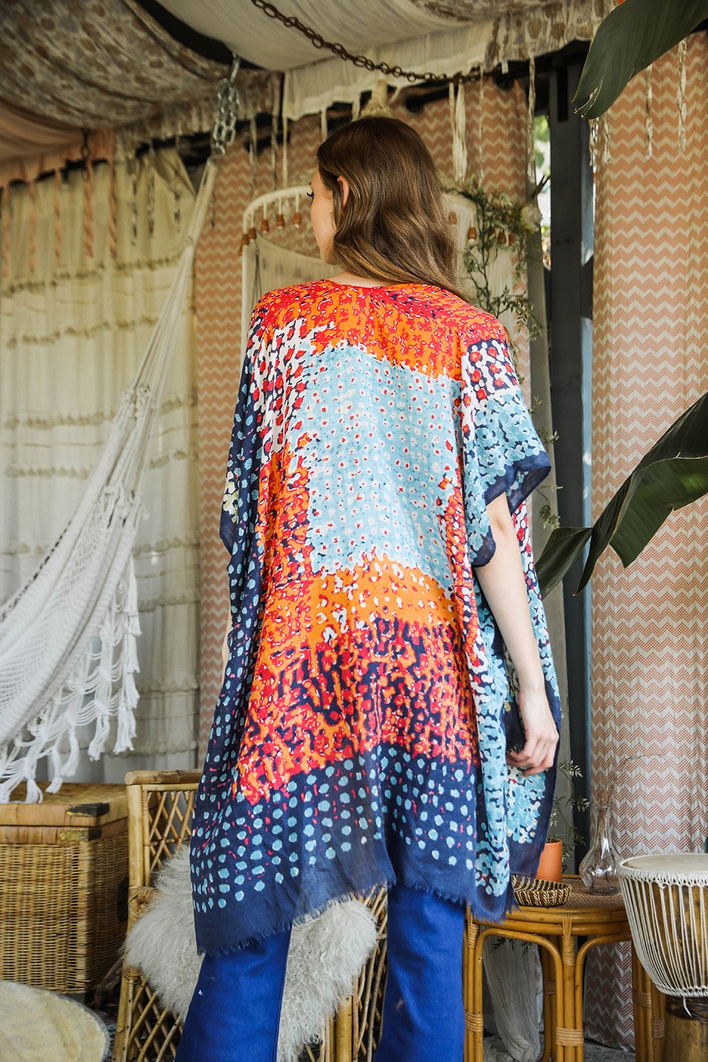 Vibrant Multicolor Frayed Kimono Kimono Leto Collection   