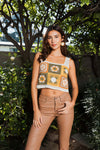 Vintage Bloom Crochet Crop Top Top Leto Collection XS/S Mustard 