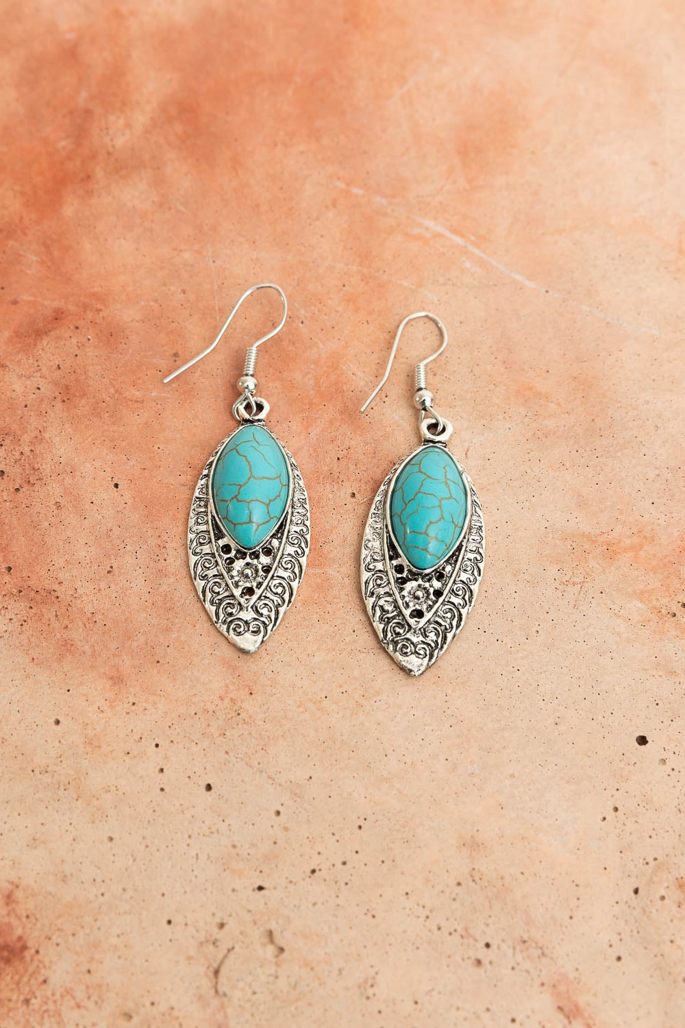 Vintage Engraved Turquoise Earrings Earrings Leto Collection   