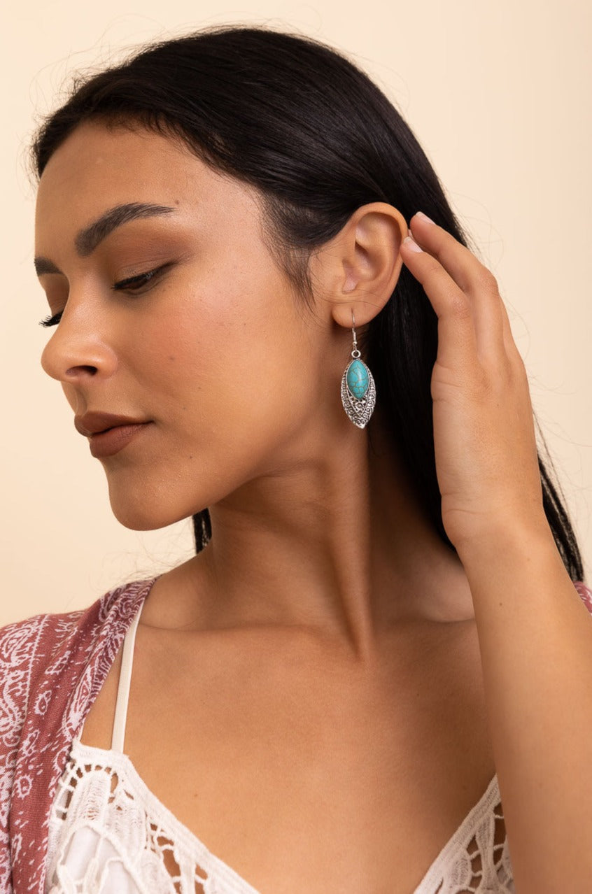Vintage Engraved Turquoise Earrings - NeoKira Unlimited