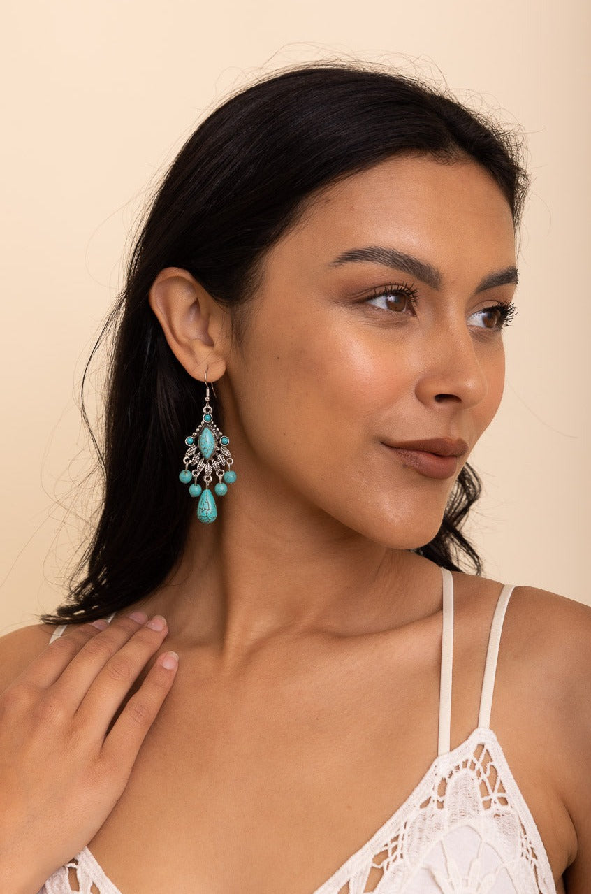Vintage Turquoise Silver Chandelier Earrings - NeoKira Unlimited